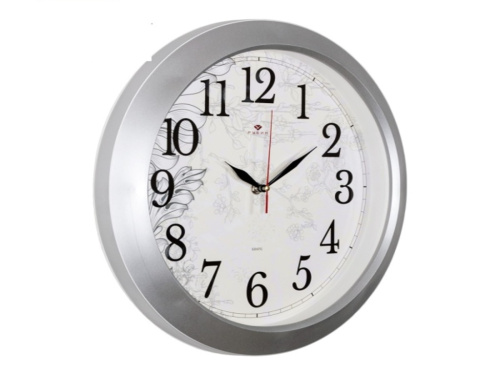 Часы настенные круг  корпус серебрянный "Абрис"  "Рубин"	d=38,5см