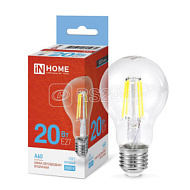 1875125 Лампа светодиодная филаментная LED-A60-deco грушевидная прозрачная 20Вт 230В E27 6500К 1890лм IN HOME 4690612055930
