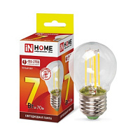 Лампа светодиодная LED-ШАР-deco 7Вт шар прозрачная 3000К тепл. бел. E27 810лм 230В IN HOME 4690612016320