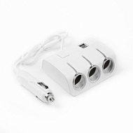 3130967 Разветвитель прикуривателя, 3 гнезда 2 USB c подстветкой,кнопка вкл., белый