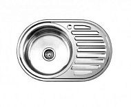 Мойка кухонная Ledeme, левая, овальная, врезная, нерж, с сифоном, 0,6мм 770*500*170мм