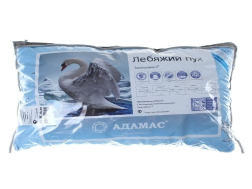Подушка Адамас Лебяжий пух чехол тик (хлопок) 50*70см