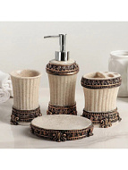 3630179 Набор для ванной комнаты «Вензеля», 4 предмета (дозатор 200 мл, мыльница, 2 стакана),бежевый