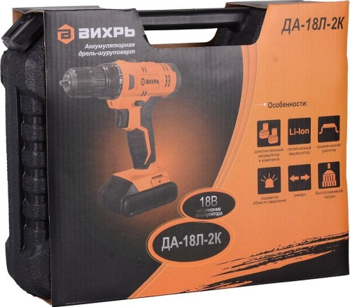 Дрель-шуруповерт аккумуляторная Вихрь ДА-18Л-2К 72/14/9