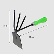 О0980 Мотыжка Комбинированная 3-х зубые грабли с лопаткой с мет черенком и пласт ручкой