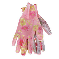 Перчатки нейлон облив полиуретан с ПВХ 'Микроточка' с принтом розовые с цветами 'Praktische Home'