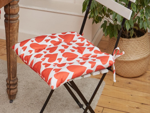 Сидушка на стул "Этель" Red hearts 42х42см, 100% хл, 190 г/м2