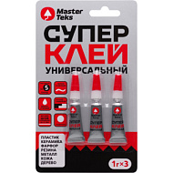 Супер-клей MasterTeks универсальный, набор 3 шт по1 гр, прозрачный