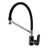 A5708-A Смеситель для кухни с силиконовым изливом, с гайкой, черный/хром