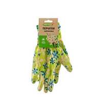 Перчатки нейлон облив нитрил с принтом зеленые с цветами 'Praktische Home' G-111-1